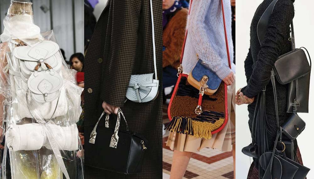 Most Unique Trend: Two or More Handbags, From Left: Maison Margiela, Loewe, Carven, Céline