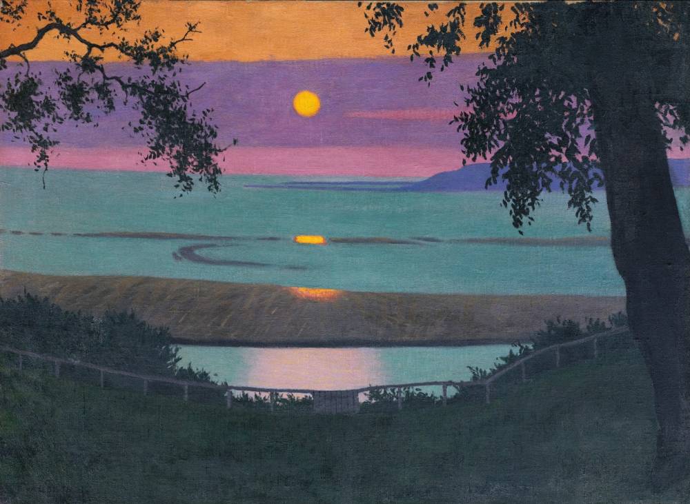 Felix vallotton  sunset at grace  orange and violet sky  1918
