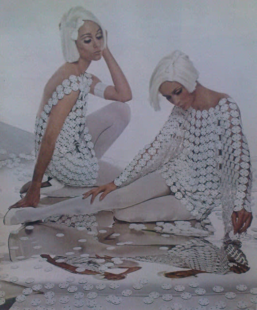  Paco Rabanne,  Models wearing disk dresses, 1967 