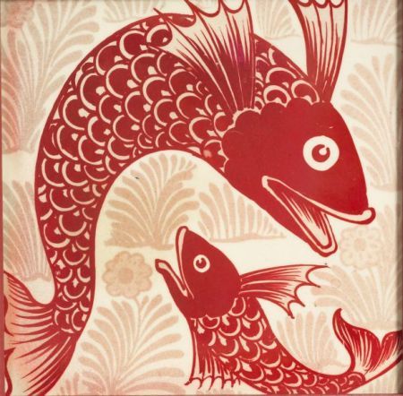 William de morgan  ruby lustre fish tile  1885
