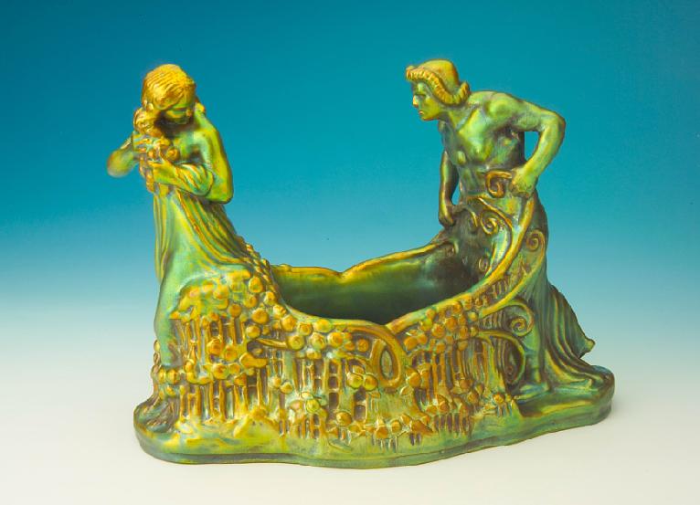 Zsolnay dish with man and woman figure  1910