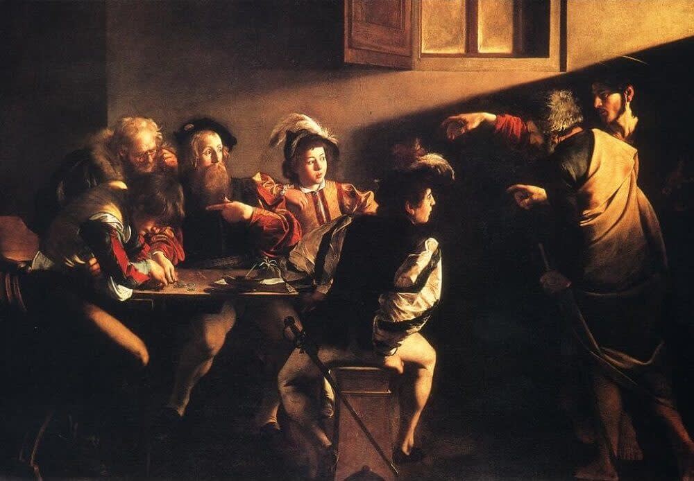  Caravaggio , The Calling of Saint Matthew, 1600 
