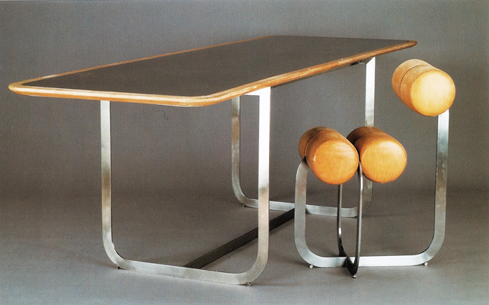 Henri gaudin  leather and metal chair and table  1970