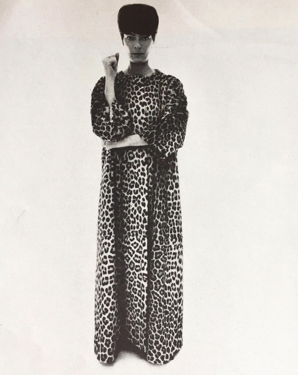 Annabel buffet in balenciaga s long panther hostess dress photographed by william klein
