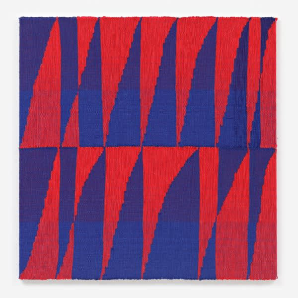 Brent wadden  red blue  2  2014  painting   handwoven fibers 