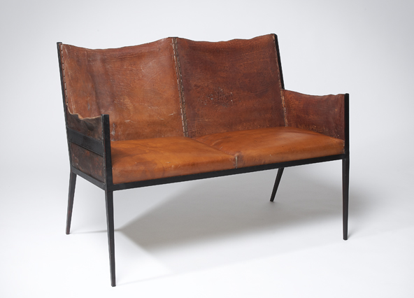 Jean michel frank iron and leather settee circa 9020s
