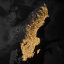 Upplyst karta över Sverige mot mörk bakgrund