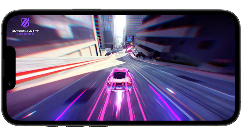 iPhone 17e med ett snabbt bilspel i skärmen