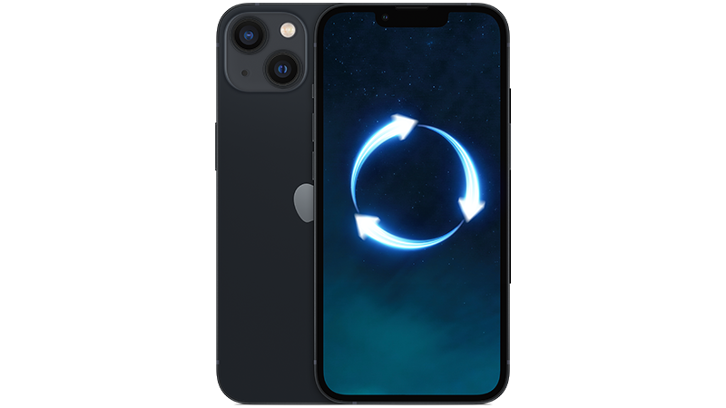 Bild på iPhone 13 med en återvinningssymbol i skärmen