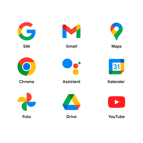 Bild som visar de vanligaste Googletjänsterna