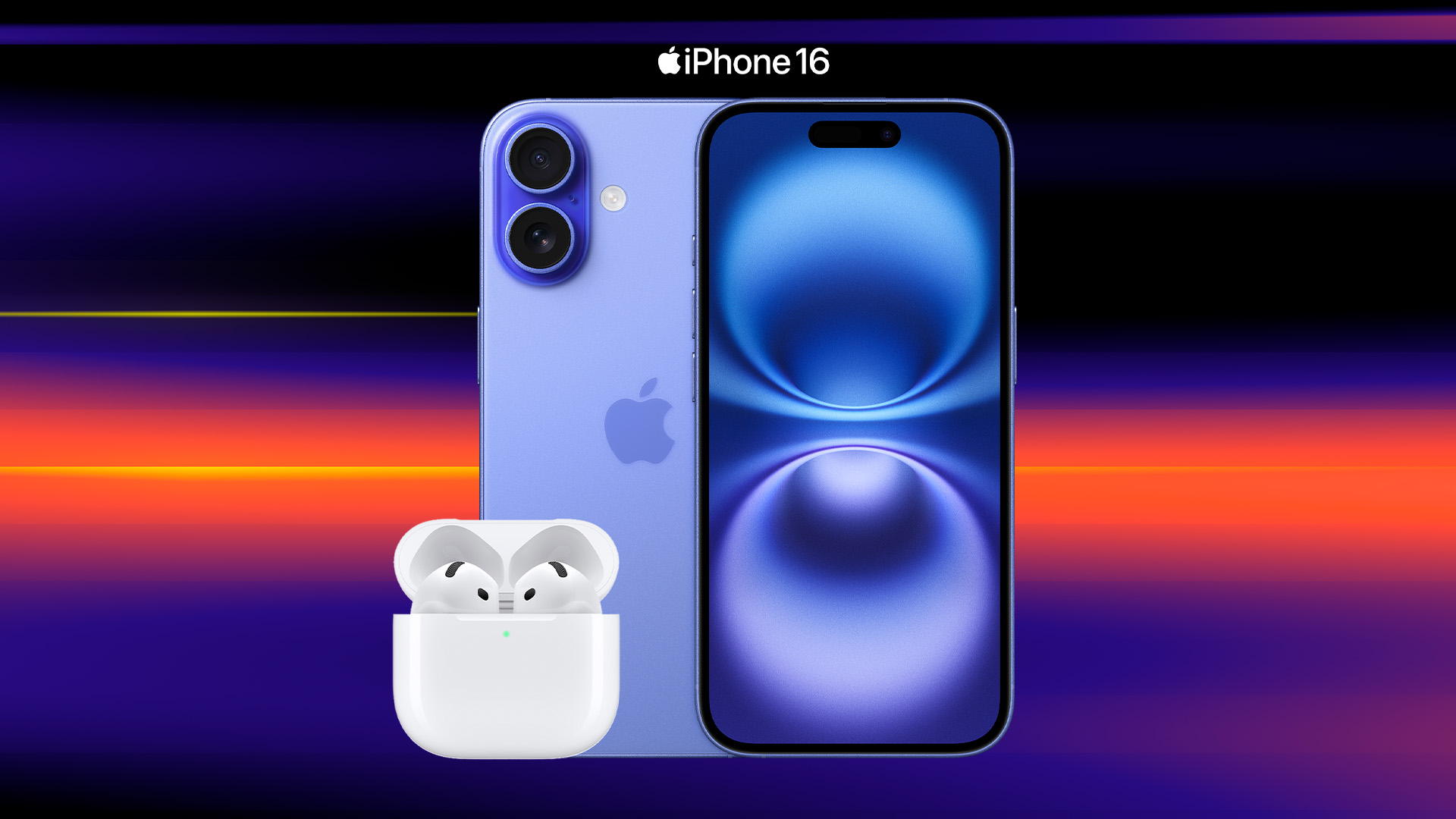 iPhone 16 med AirPods 4