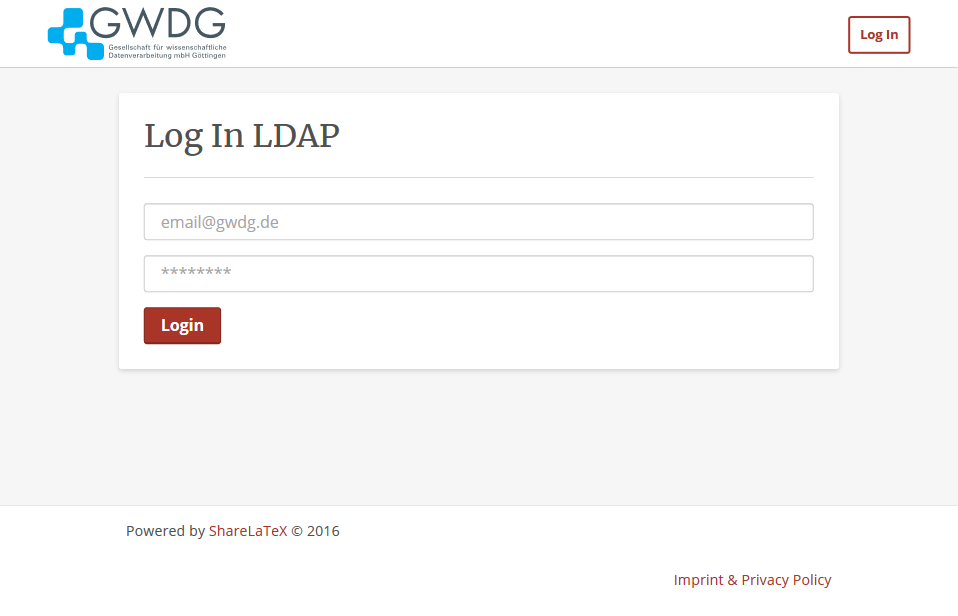 Screenshot LDAP - GWDG sharelatex, Online LaTeX Editor