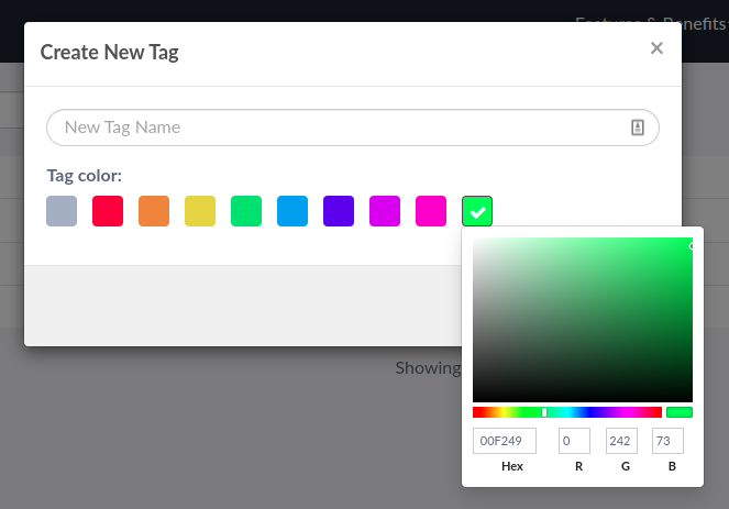 Create new tag window