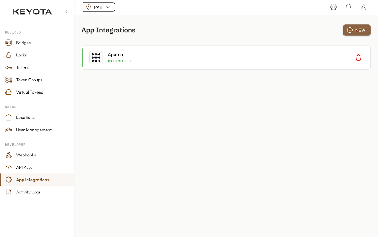 apaleo integration connected to keyota