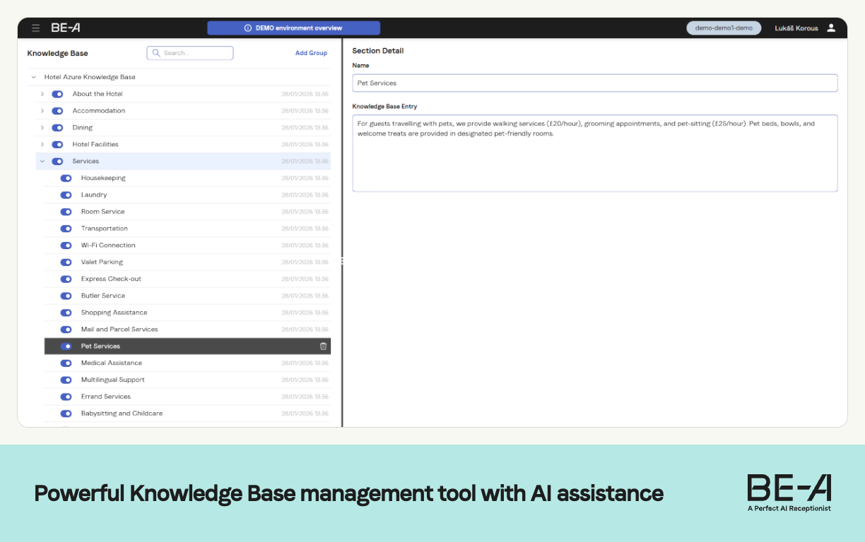 BE-A knowledge base with AI-assisted content management