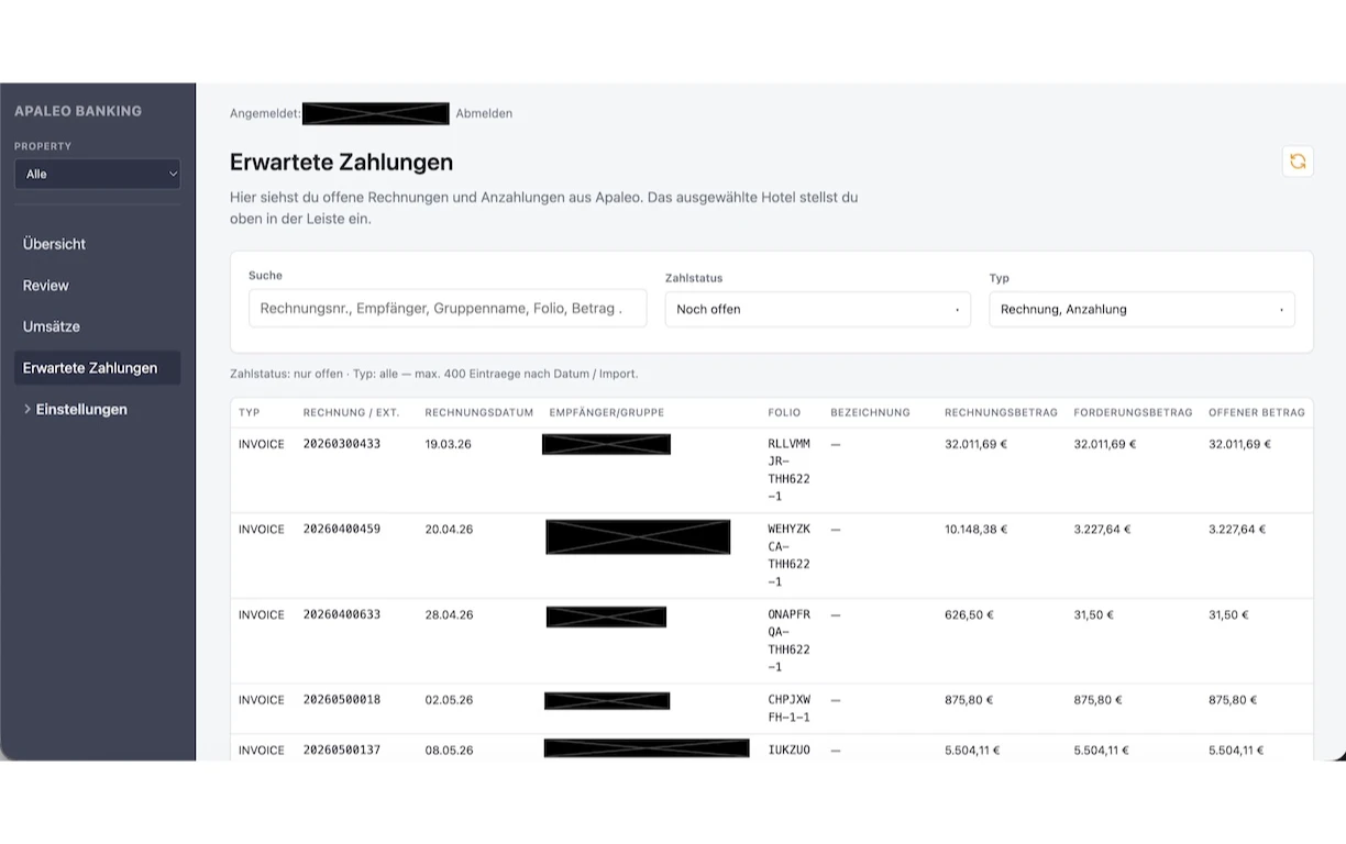 Open invoices and deposits