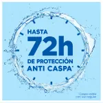 Eslogan hasta 72 horas de protección anticaspa en un circulo de agua