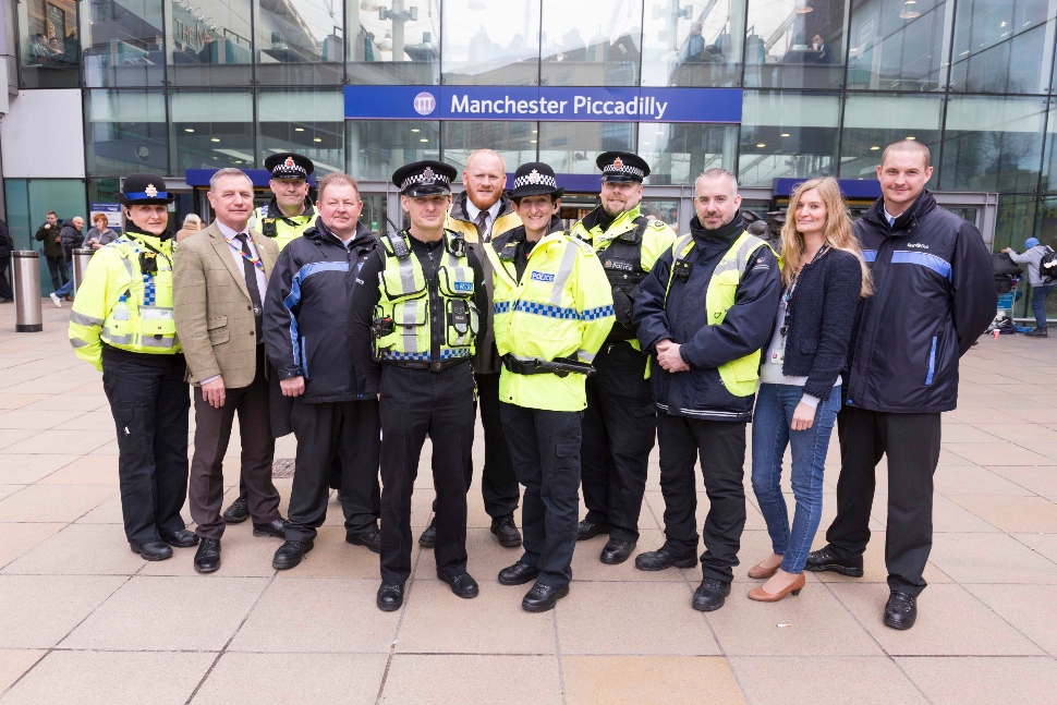 TravelSafe partners stood outside manchester piccadilly station