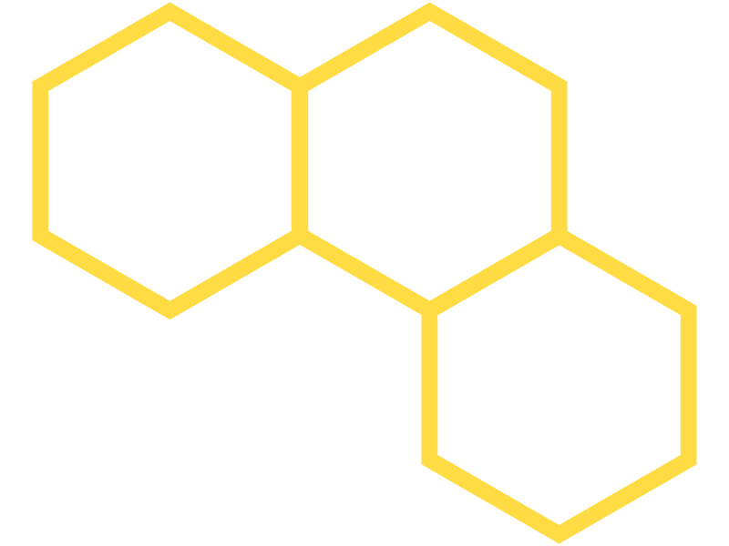 Three hexagons that fit together to form a honeycomb pattern