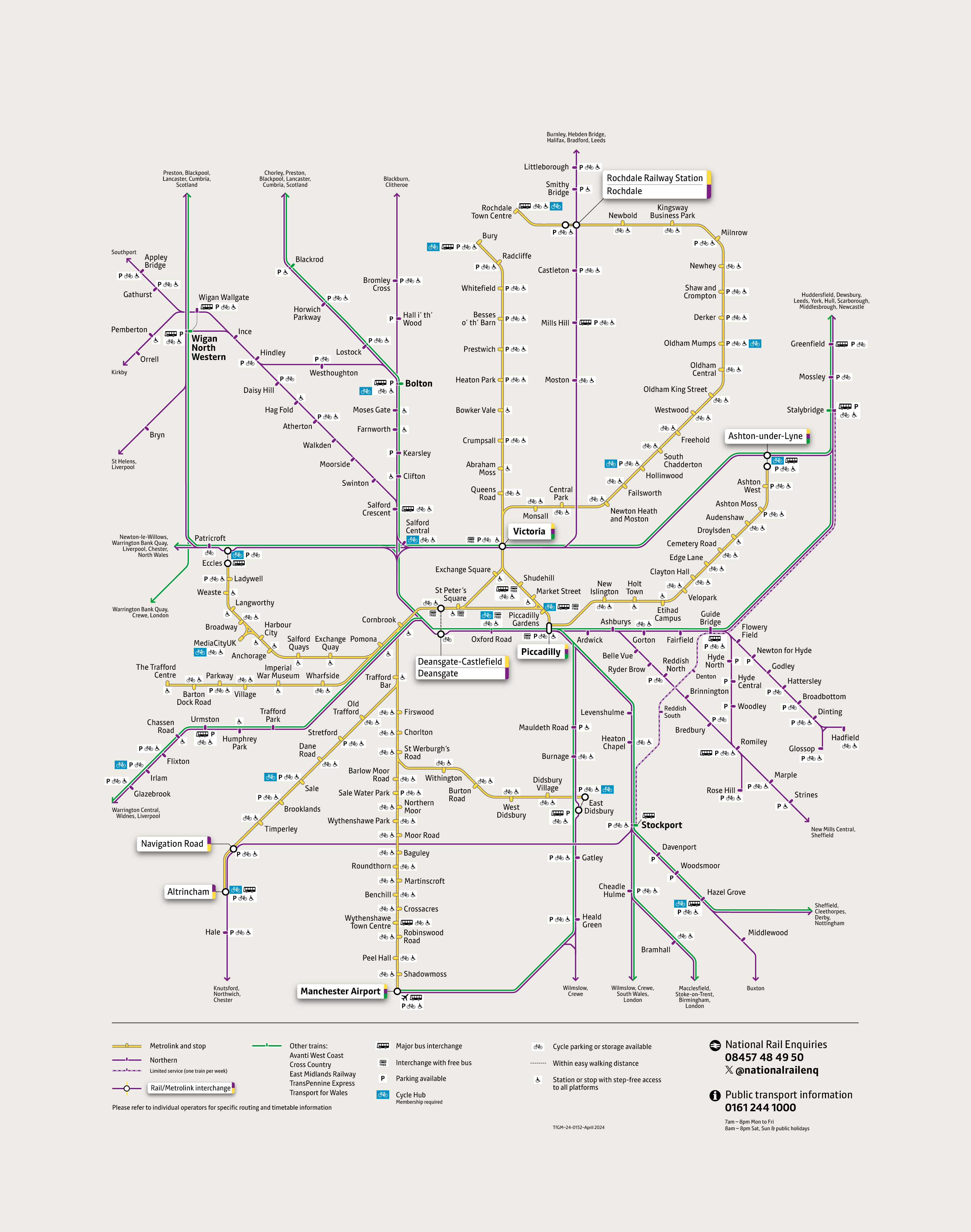 Combined Rail and Metrolink network map 