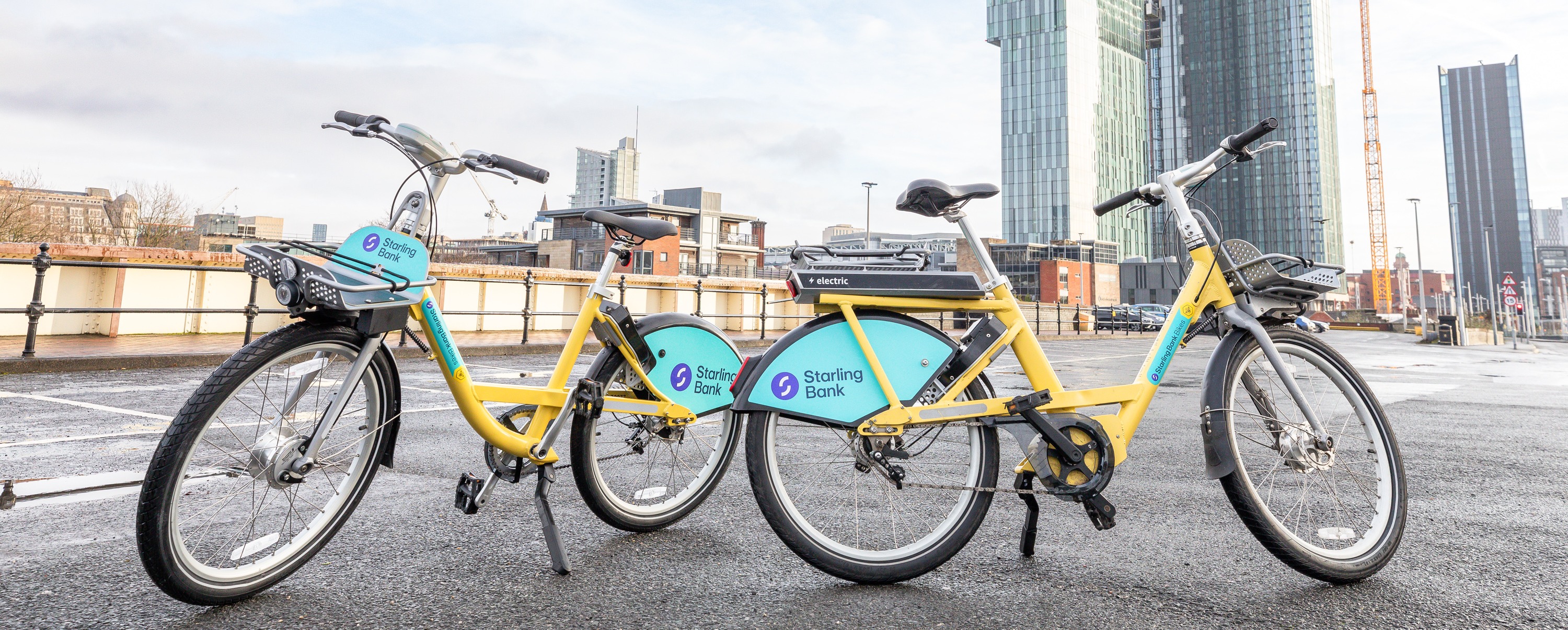 Two starling bank bikes in manchester city centre