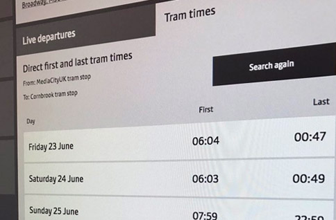 first and last tram times