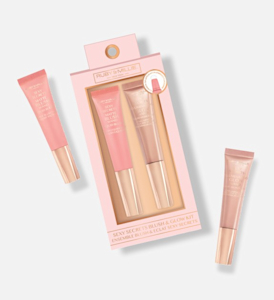 Pink blush and glow beauty gift set with three tubes displayed against a light neutral background