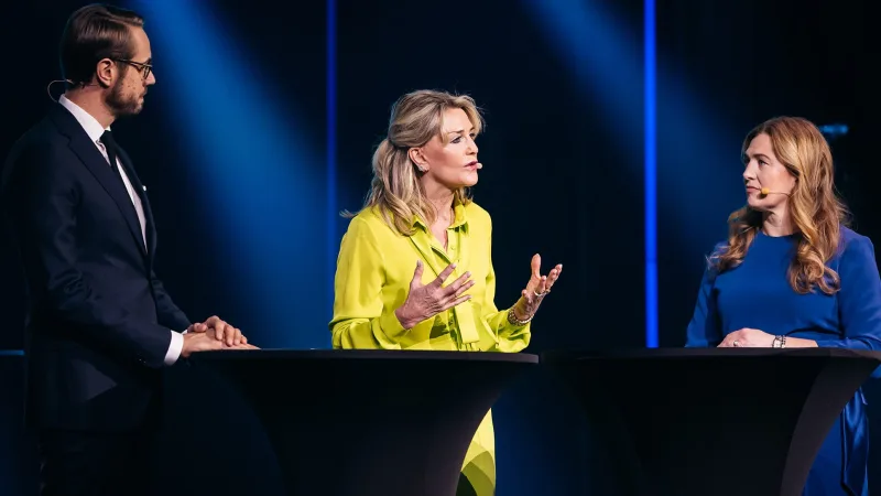 Katalin Paldeak in a panel discussion.