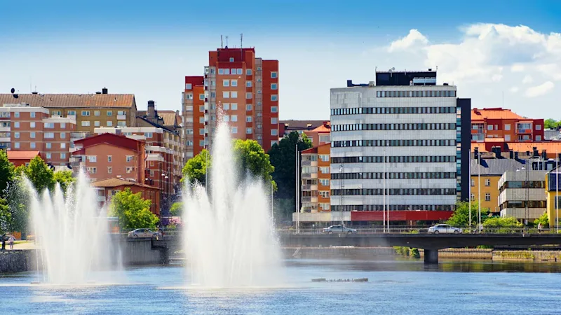 Norrköping city, sett från vattnet.