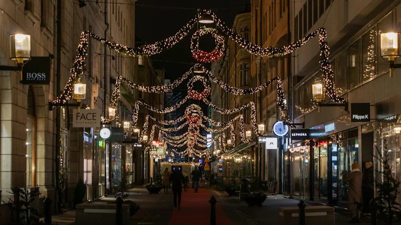 Stockholm street with christmas decoration
