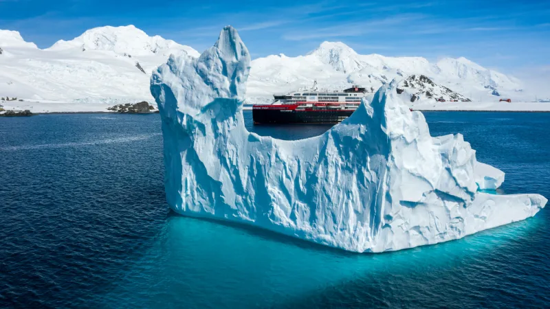 Hurtigruten ship in the Antarctica
