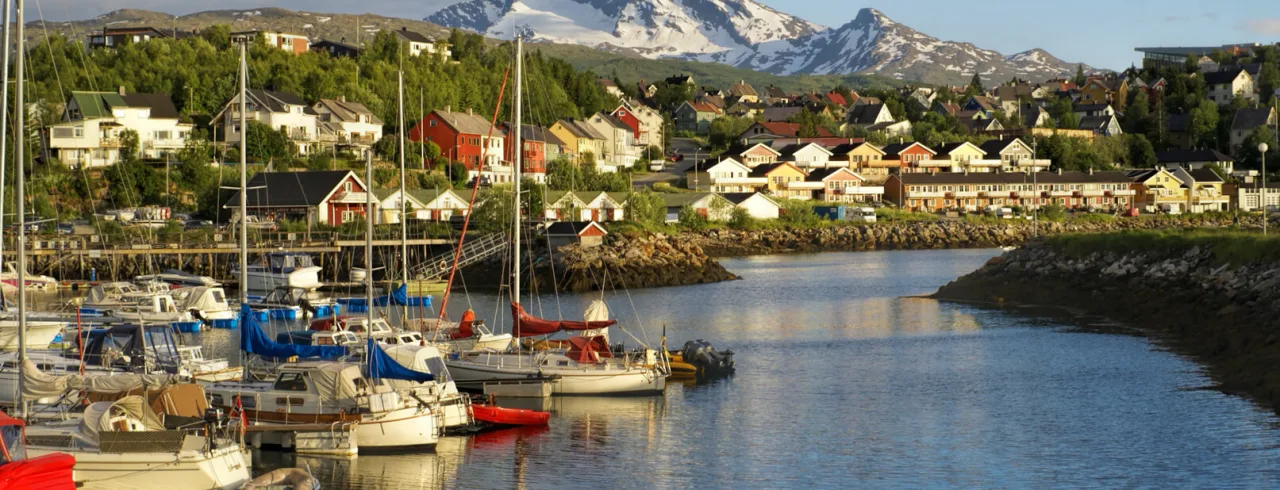 Narvik by the sea with mountains behind