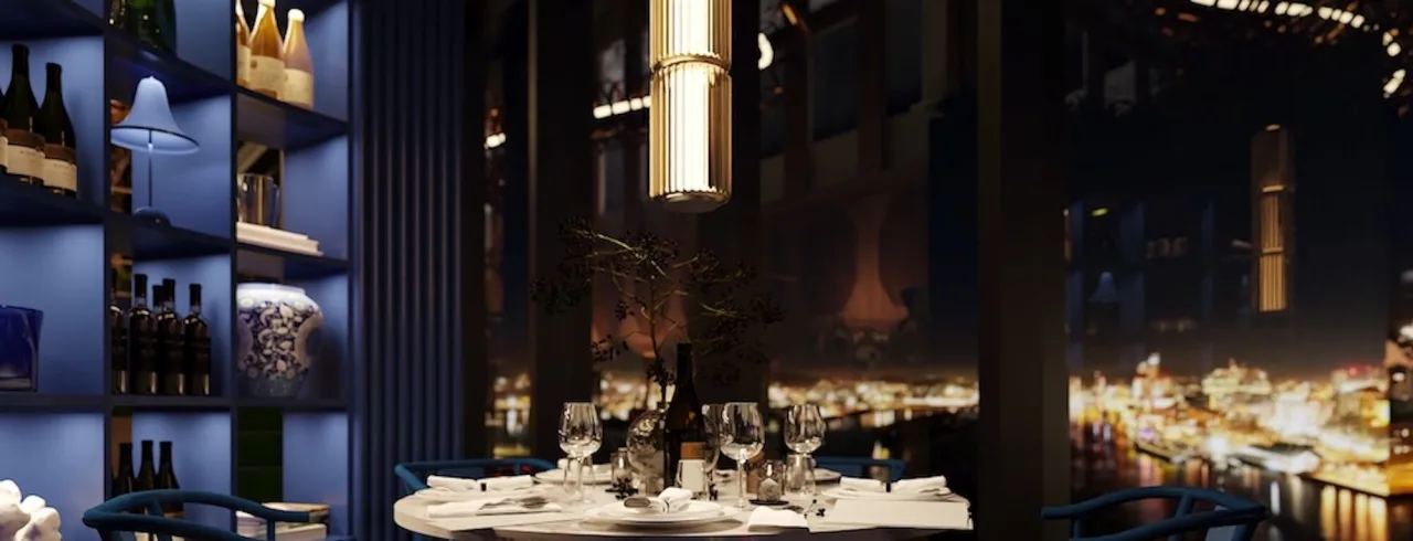 Restaurant with view of Gothenburg city. 