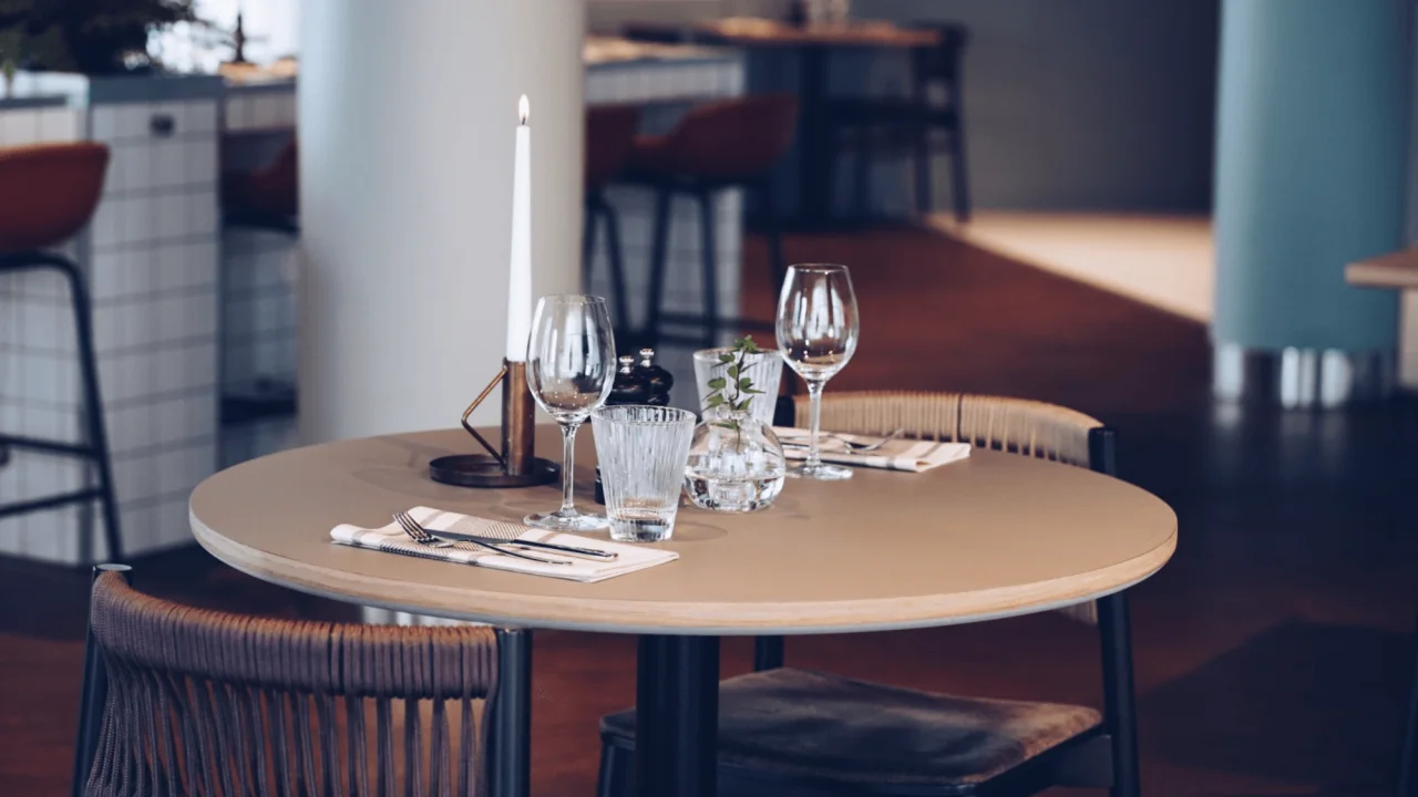 Table setting at restaurant The Social Bar & Bistro at Quality Hotel Arlanda XPO.