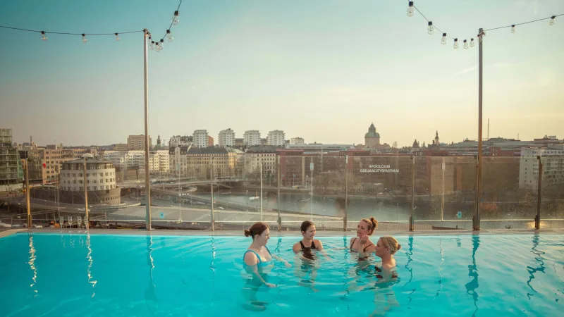 Spa with views of the Stockholm skyline