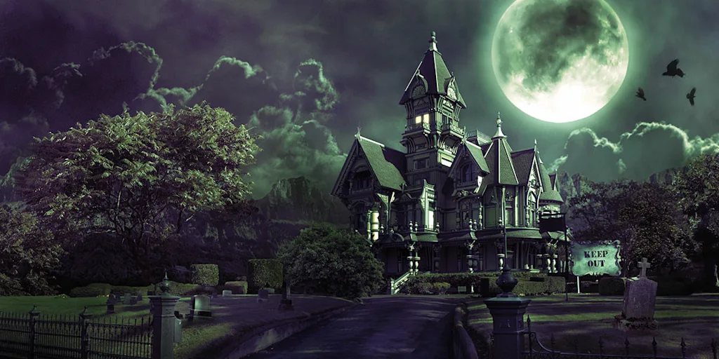 Haunted hotel at night