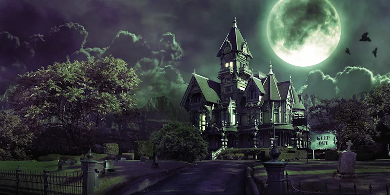 Haunted hotel at night