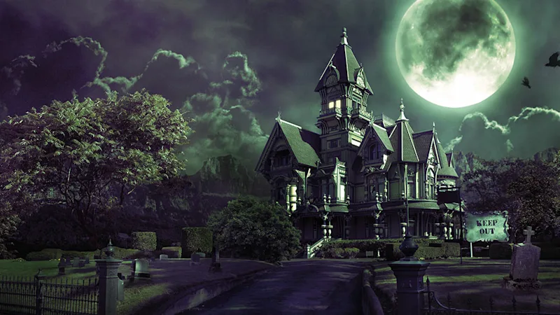 Haunted hotel at night