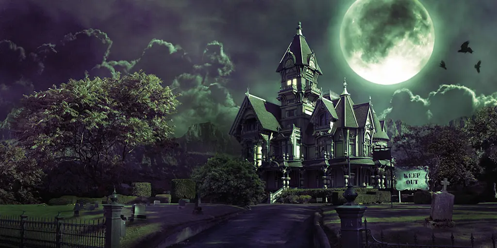 Haunted hotel at night