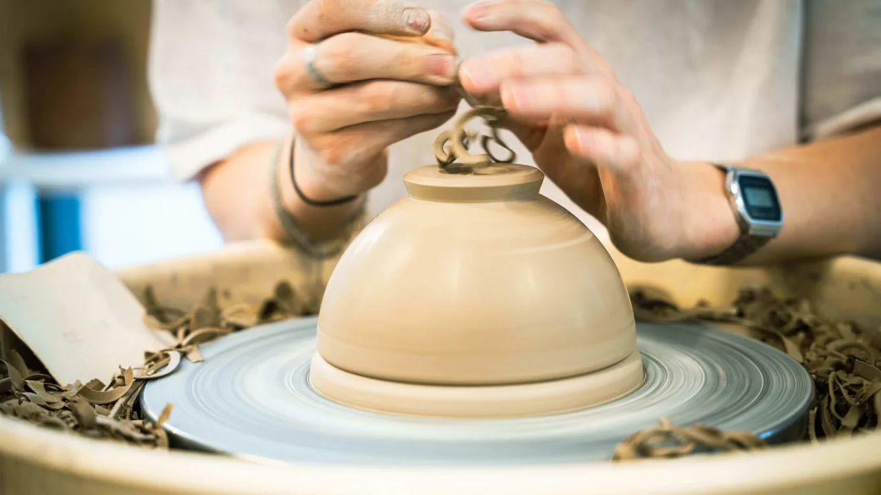 Handcrafted ceramics in a studio.