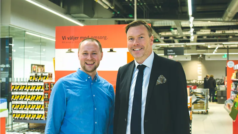 Vernes Popara, distriktschef på Lidl i Malmö, tillsammans med Jens Lyckman, VD på Clarion Hotel Malmö Live.