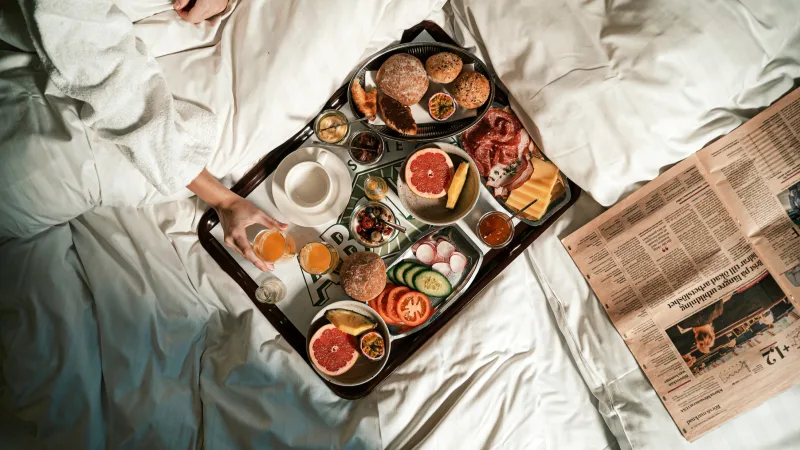 Breakfast in bed at Clarion Hotel Winn's suite.