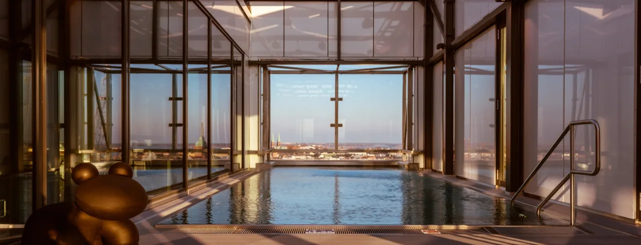 Rooftop pool with view at Clarion Hotel Helsinki.
