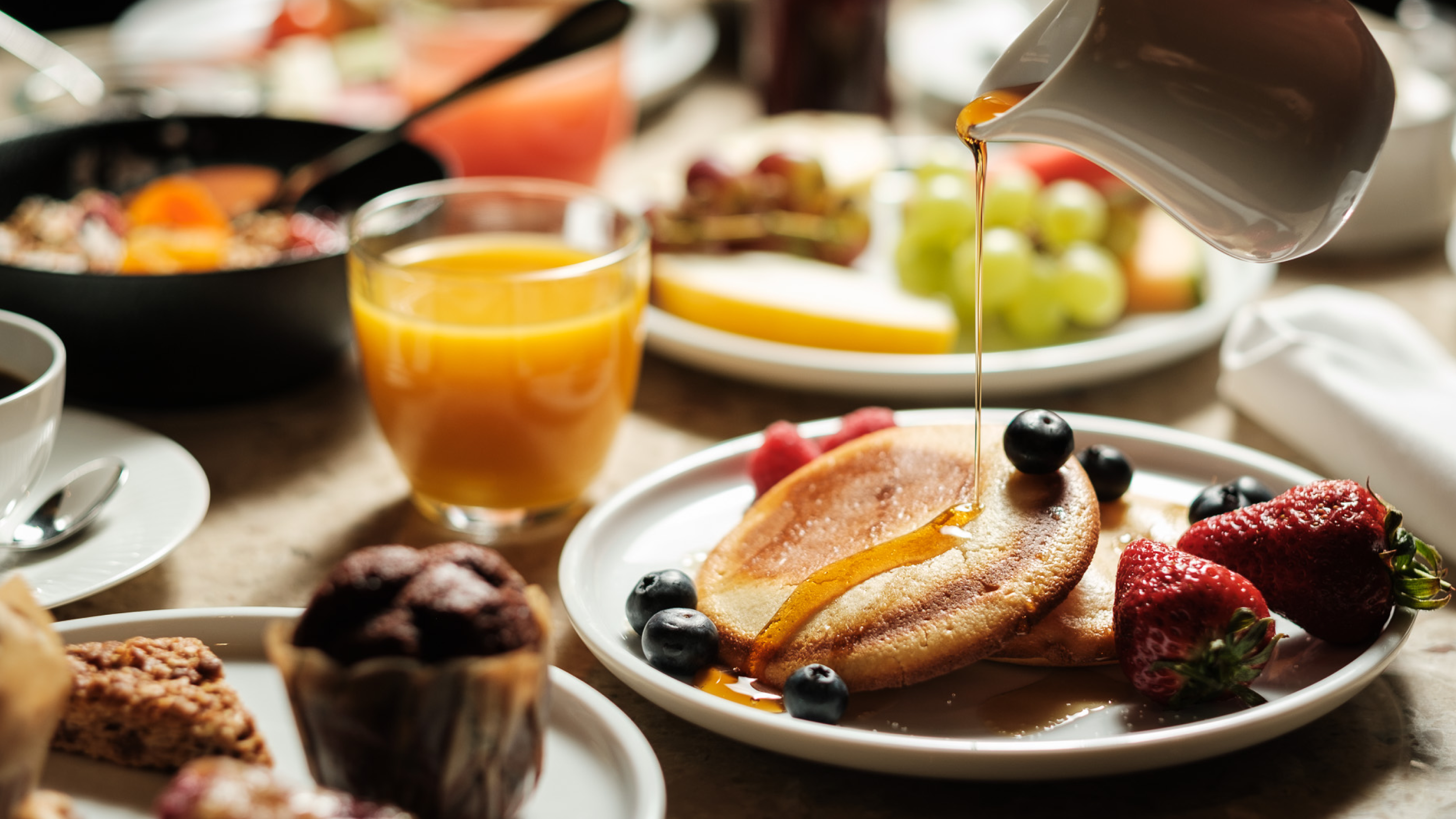 Breakfast – juice and pancakes