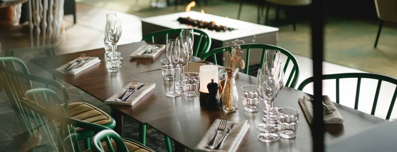 Tables and interior at Kava Eatery, Frösö Park Hotel.