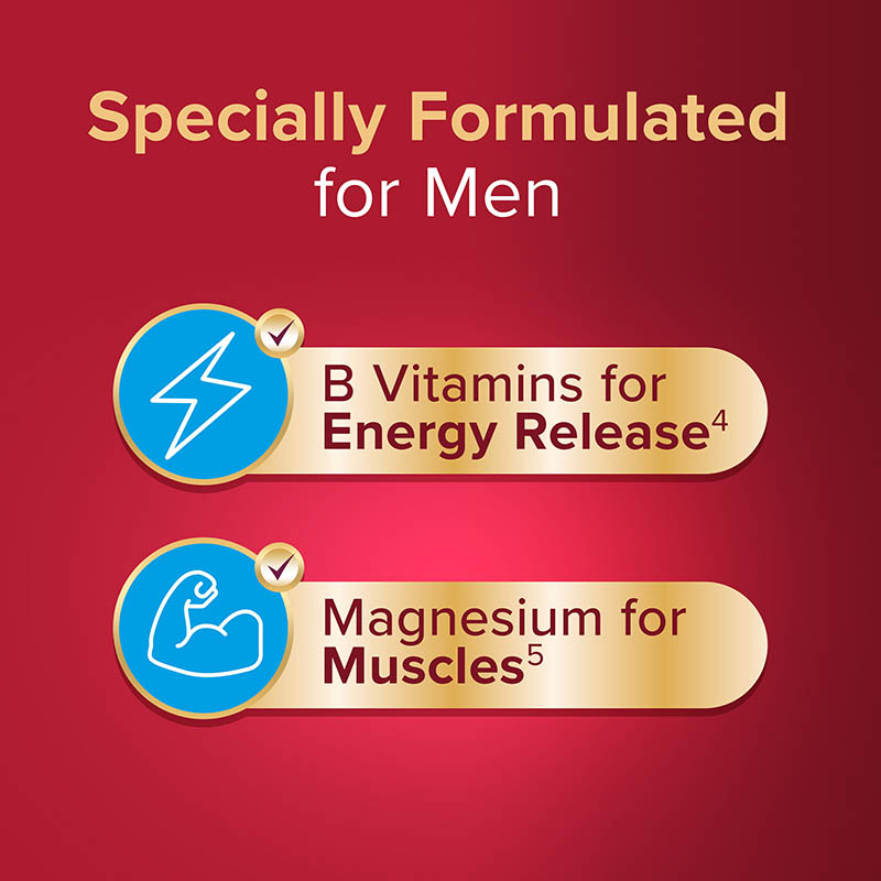 Specially formulated for men: B vitamins for energy release, magnesium for muscles