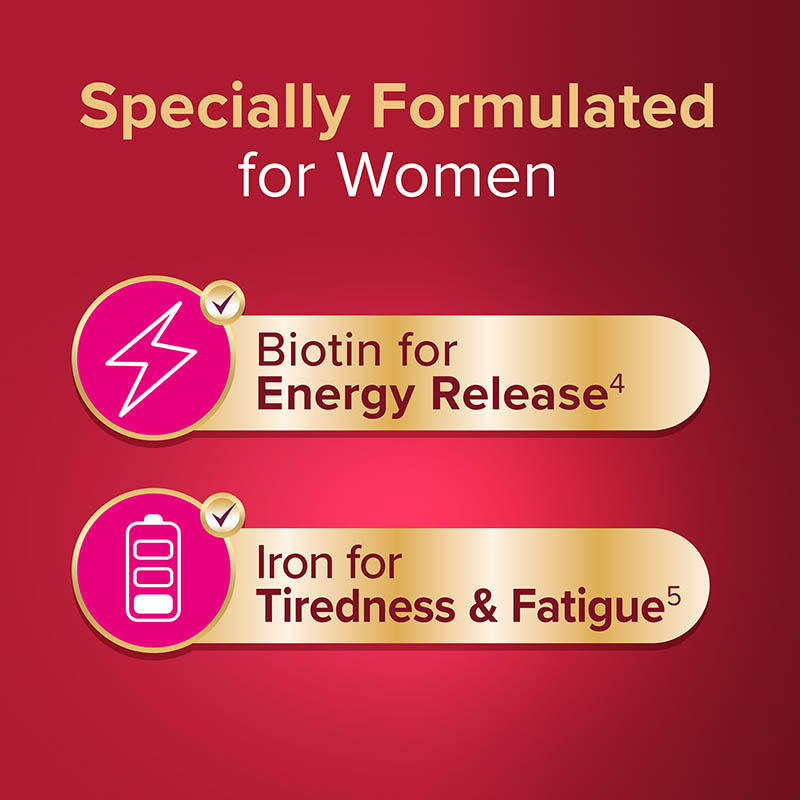 Specially formulated for women: biotin for energy release, iron for tiredness & fatigue