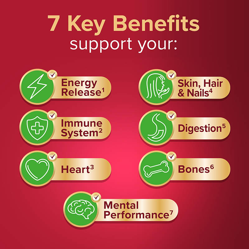 7 key benefits support your: energy release, immune system, heart, skin, hair & nails, digestion, bones, mental performance