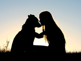 dog and woman in sillhouette