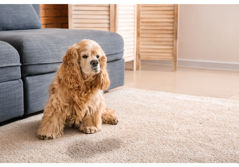 This adorable Cocker Spaniel sits peacefully on a clean carpet, but pet owners know that accidents happen and learning how to get dog pee smell out of carpet is essential for maintaining a fresh home